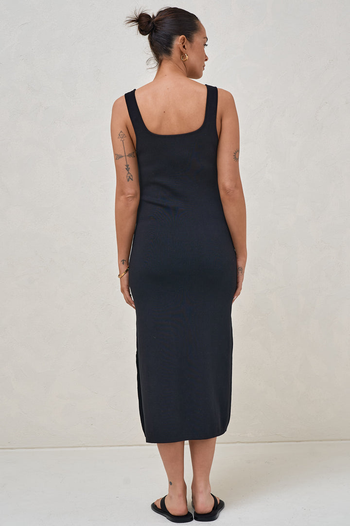 Rib maternity and nursing midi dress black  BAE The Label Australia