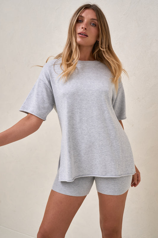 Cloud Nine Knit Tee - Grey Marle