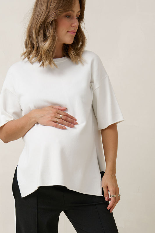 white knit maternity tee -1