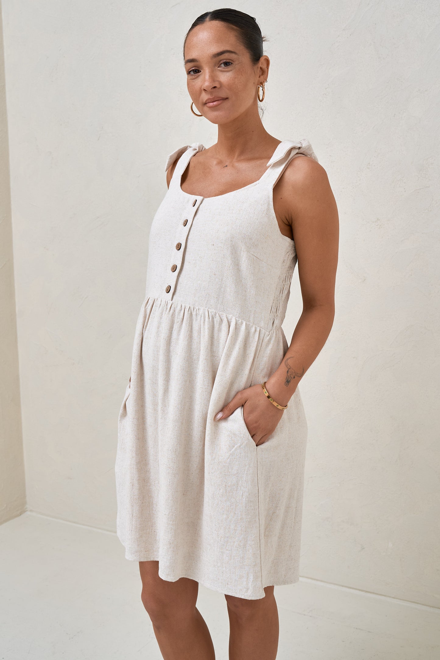 Breeze Along Mini Dress - Natural Fleck