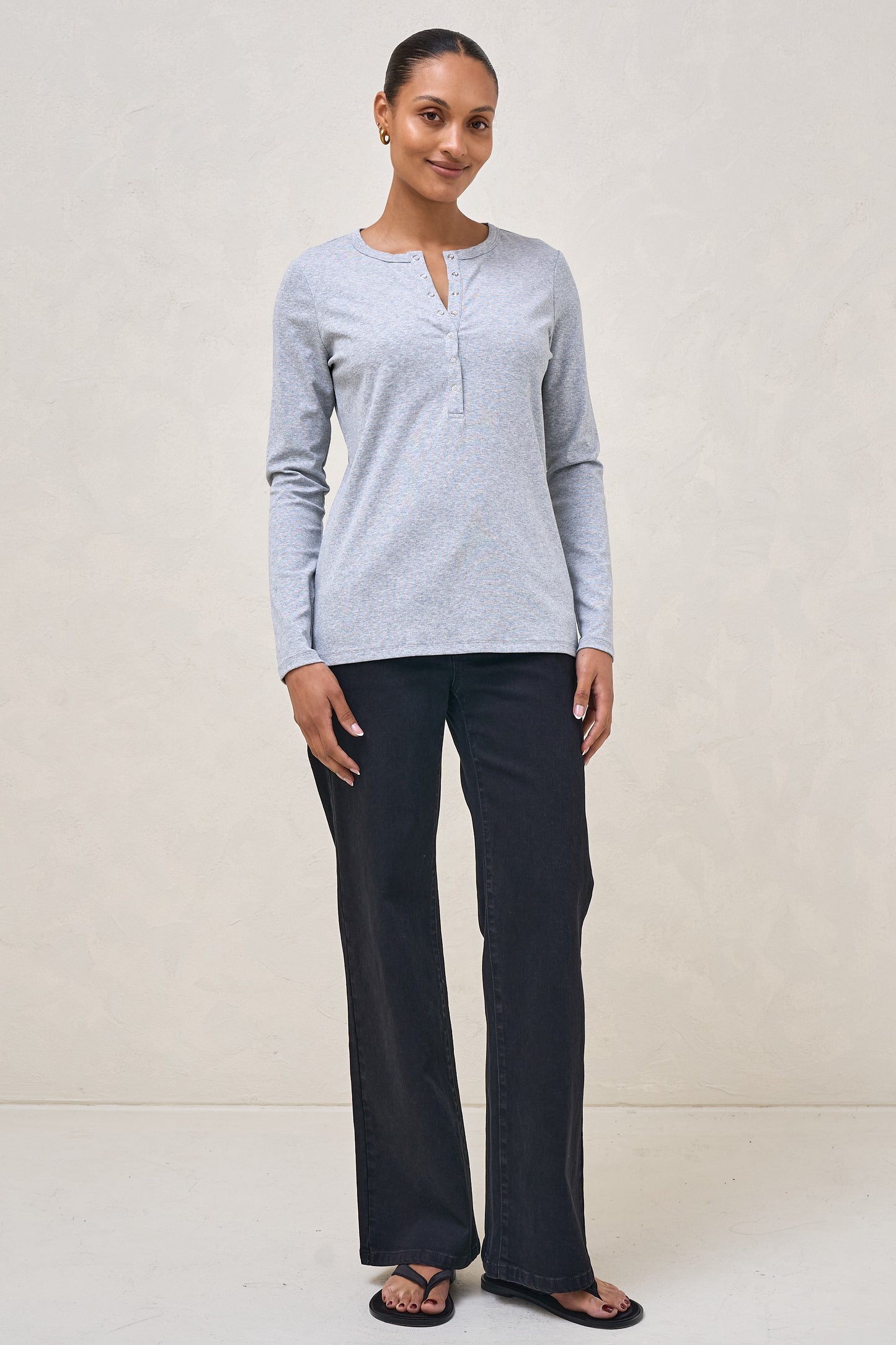 Whispers Long Sleeve Nursing Top - Mid Grey Marle