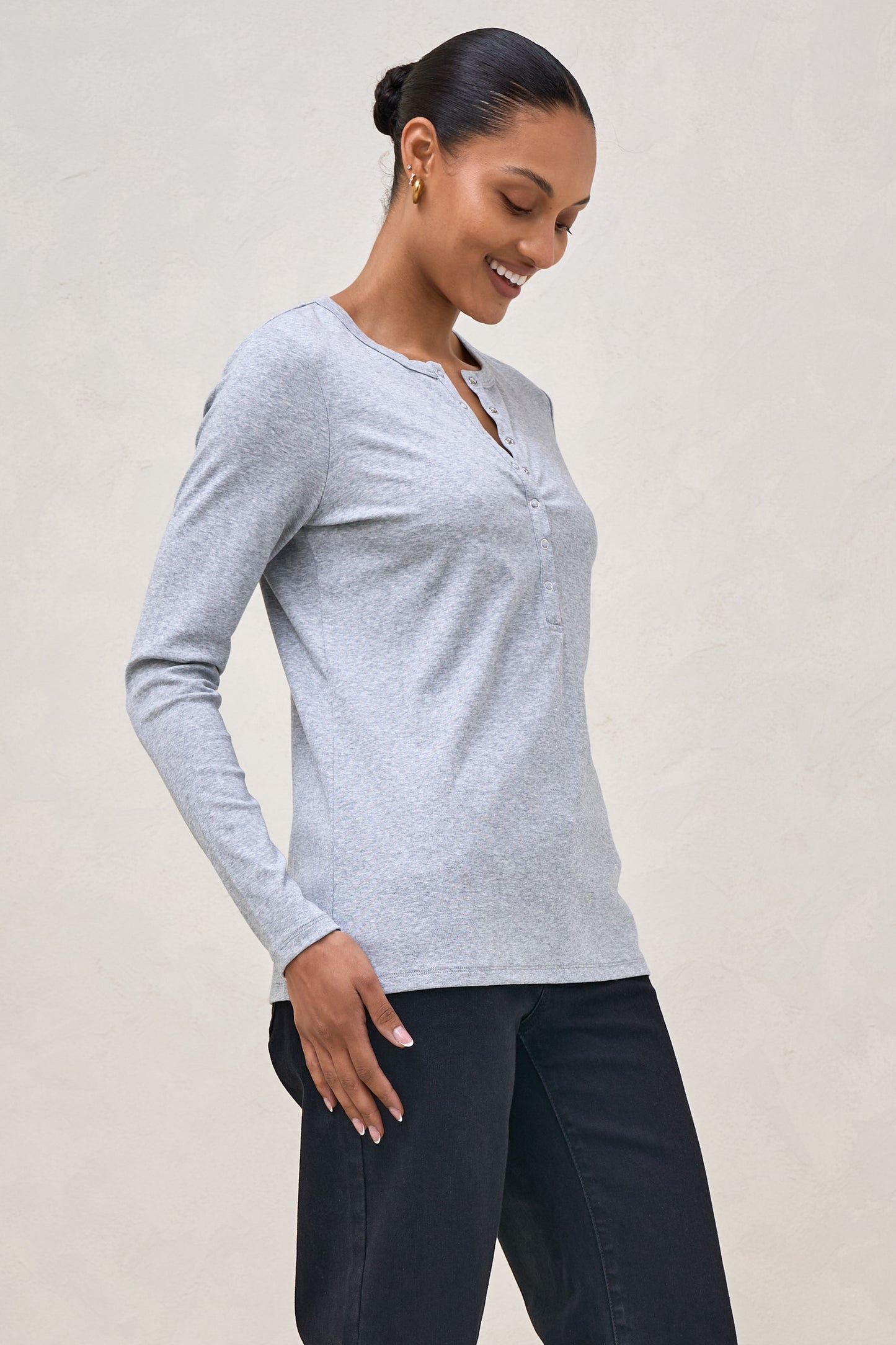 Whispers Long Sleeve Nursing Top - Mid Grey Marle