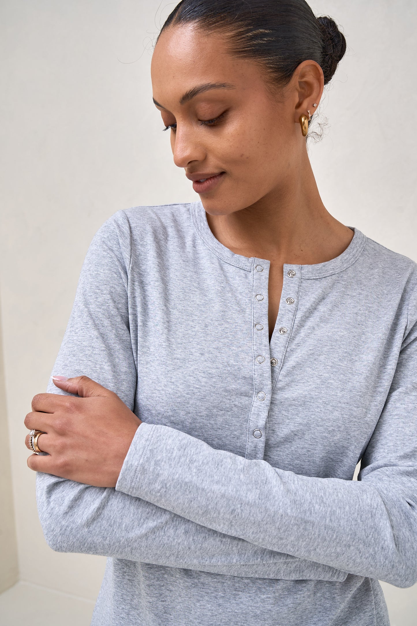 Whispers Long Sleeve Nursing Top - Mid Grey Marle