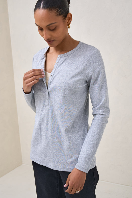 Whispers Long Sleeve Nursing Top - Mid Grey Marle