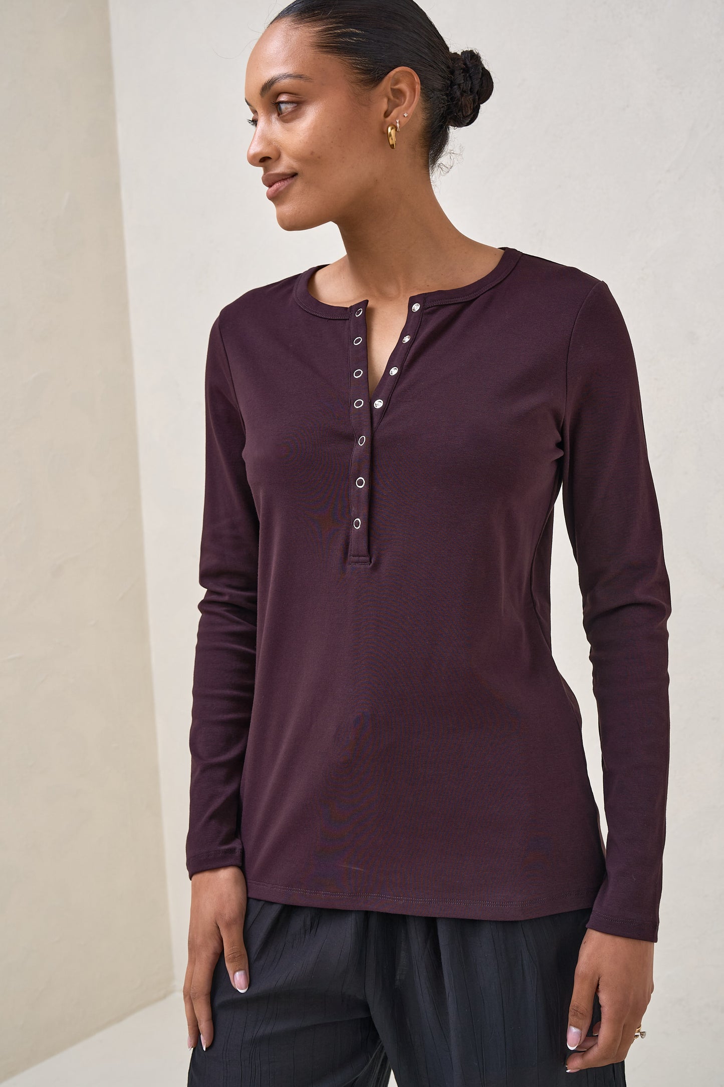 Whispers Long Sleeve Nursing Top - Deep Plum