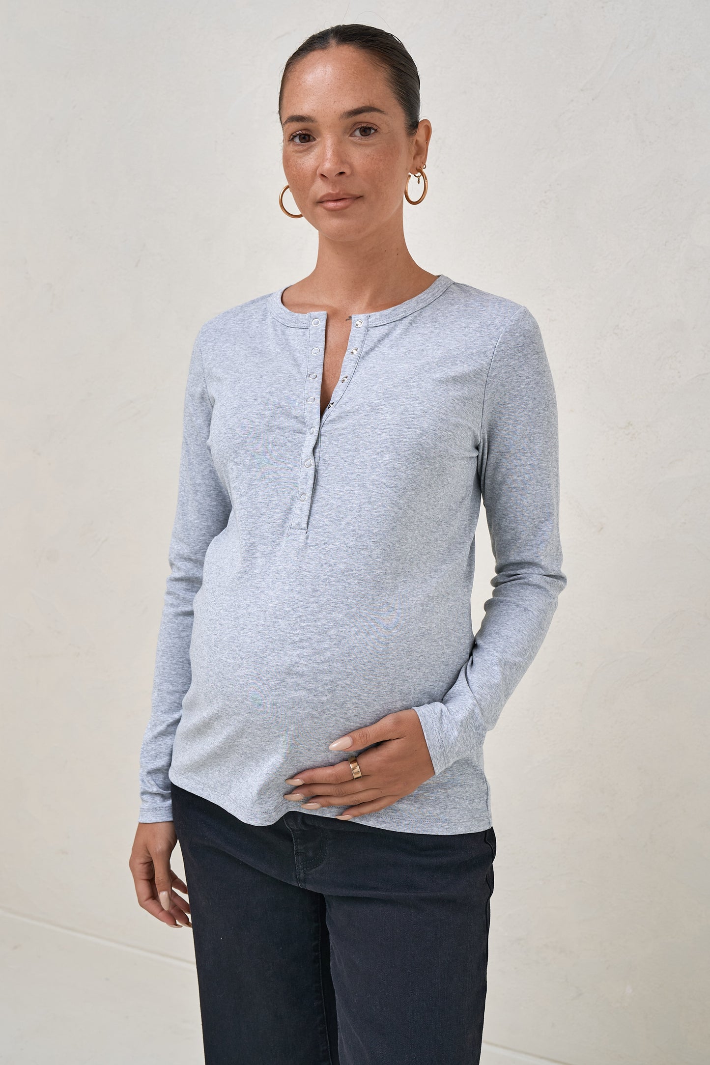 Whispers Long Sleeve Nursing Top - Mid Grey Marle