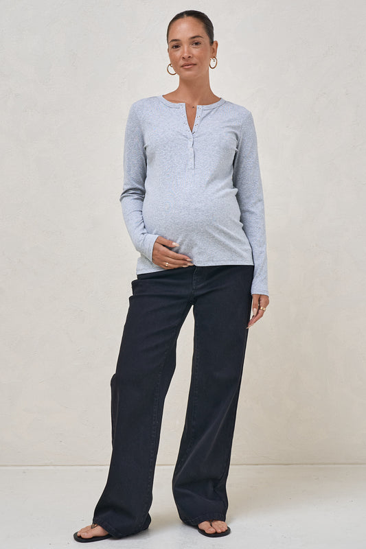 Whispers Long Sleeve Nursing Top - Mid Grey Marle