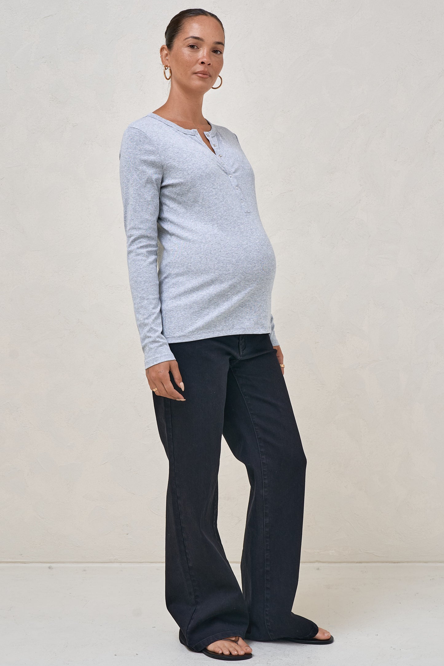 Whispers Long Sleeve Nursing Top - Mid Grey Marle