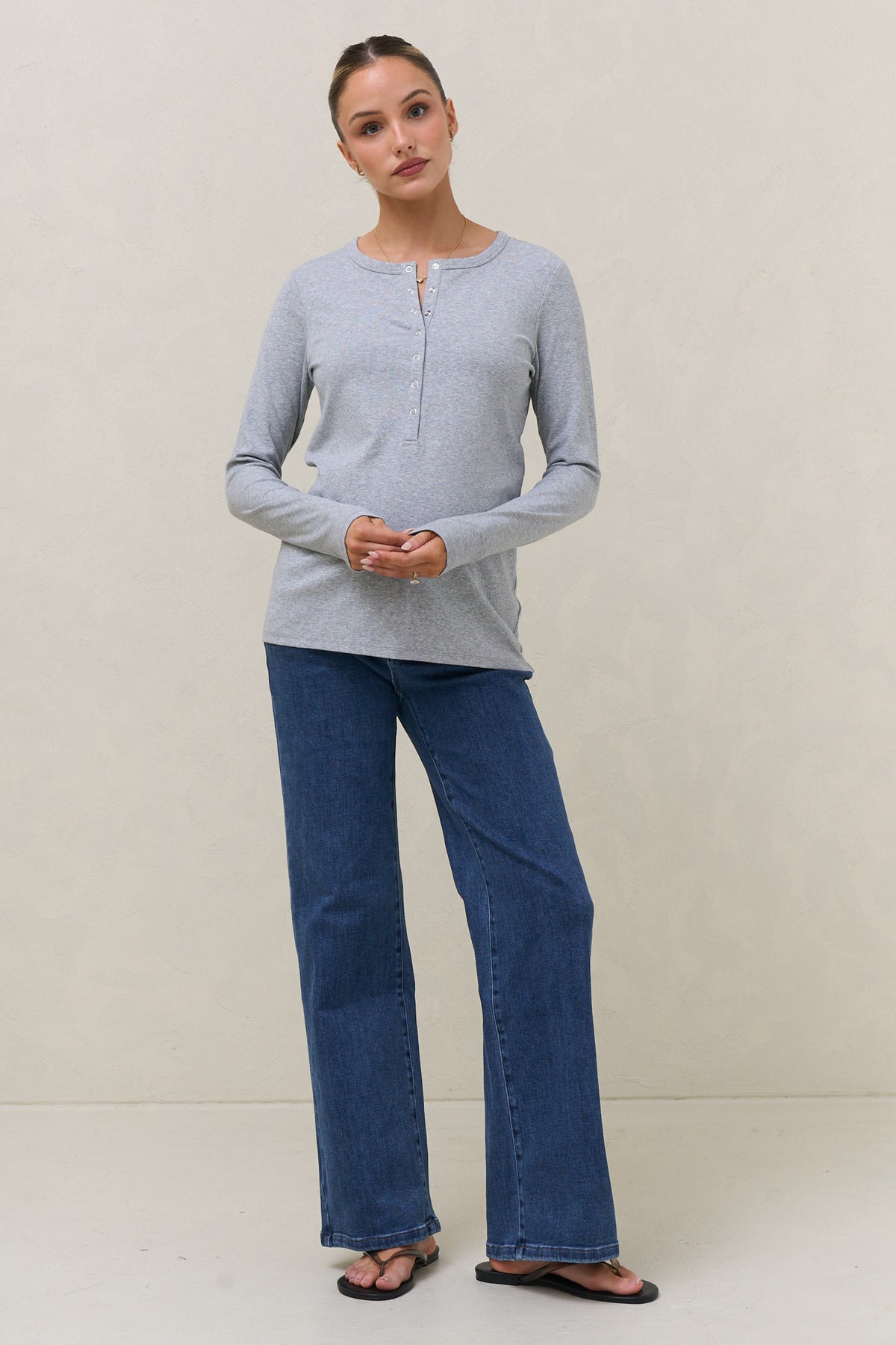 Whispers Long Sleeve Nursing Top - Mid Grey Marle