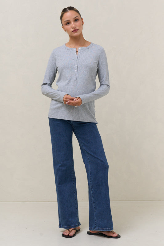 Whispers Long Sleeve Nursing Top - Mid Grey Marle