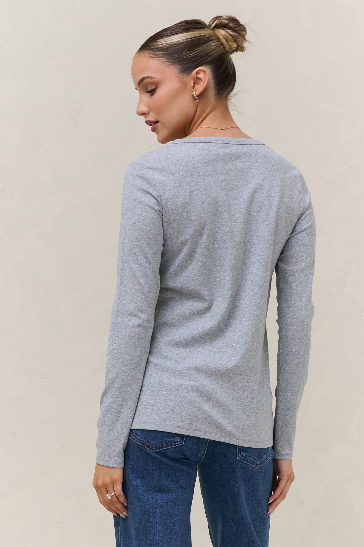 Whispers Long Sleeve Nursing Top - Mid Grey Marle