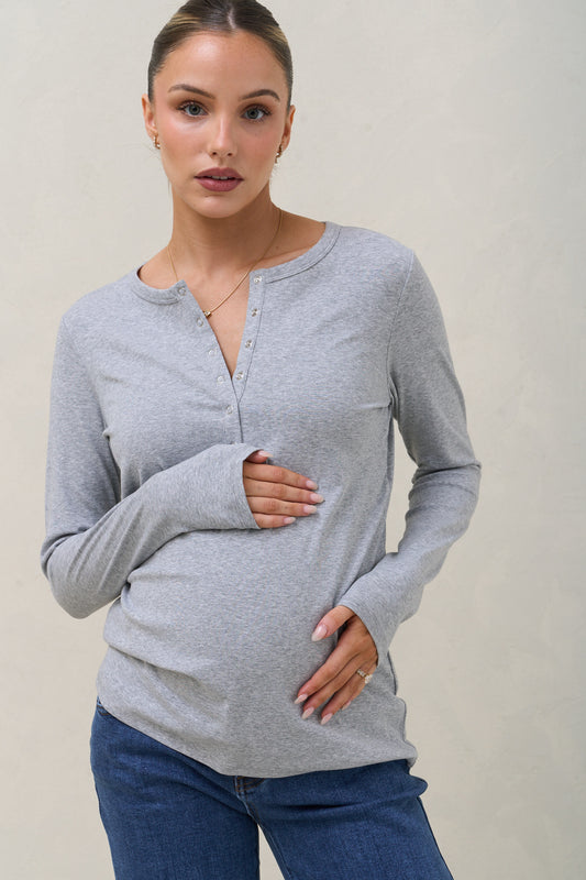 Whispers Long Sleeve Nursing Top - Mid Grey Marle