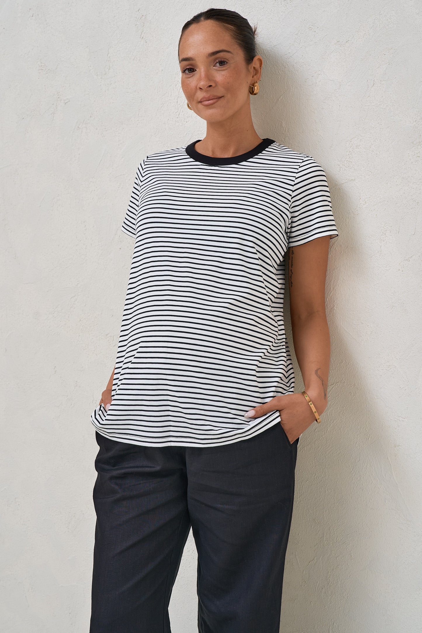 Homebase Tee - Wht/Blk Stripe
