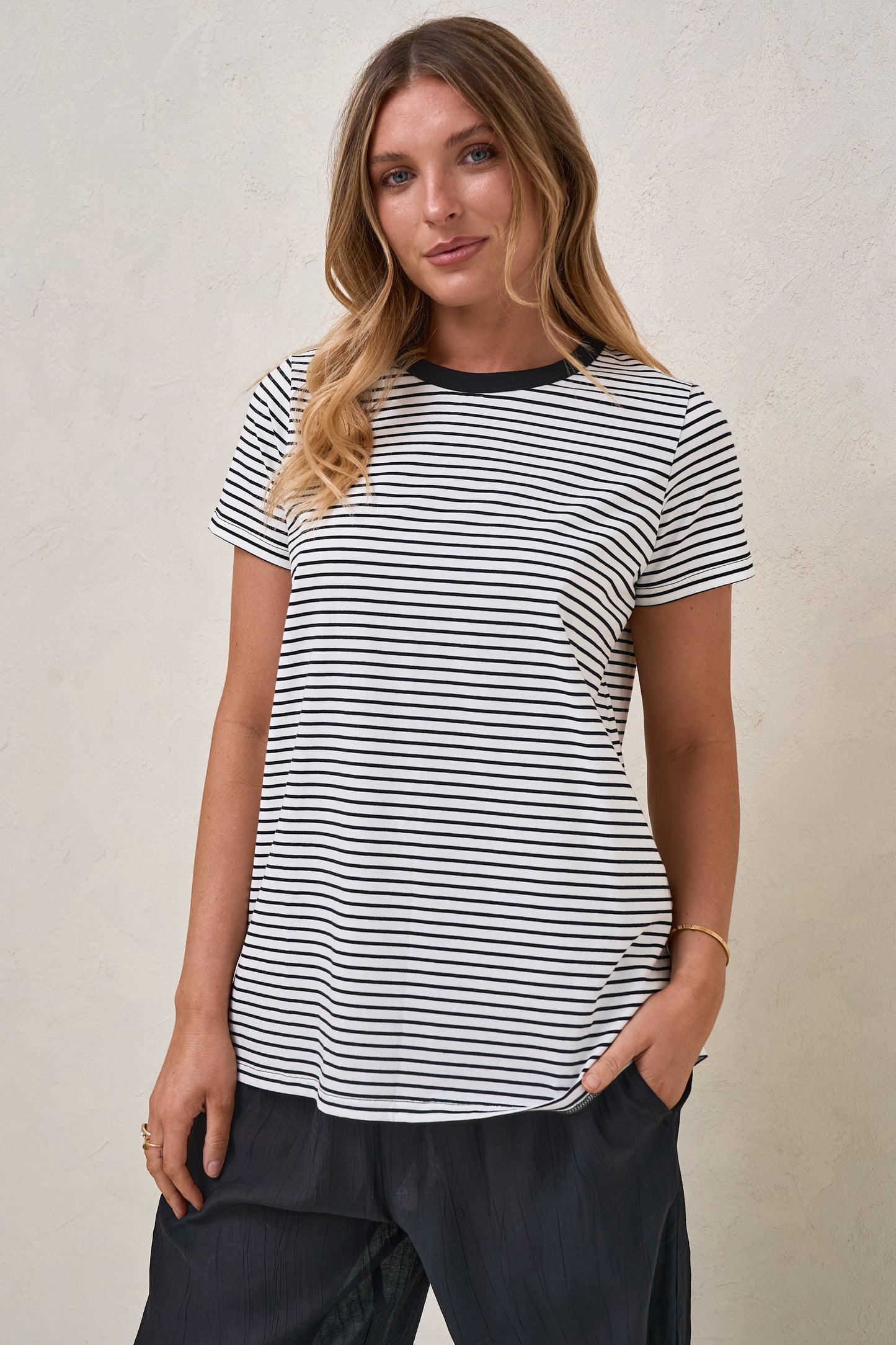 Homebase Tee - Wht/Blk Stripe