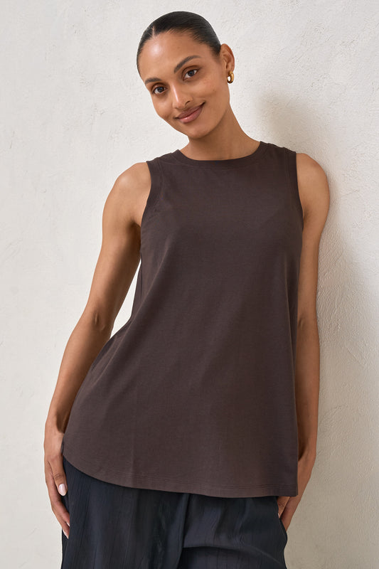 Into It Curved Hem Tank - Espresso