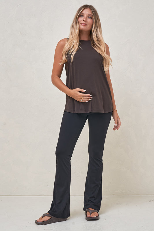 Into It Curved Hem Tank - Espresso