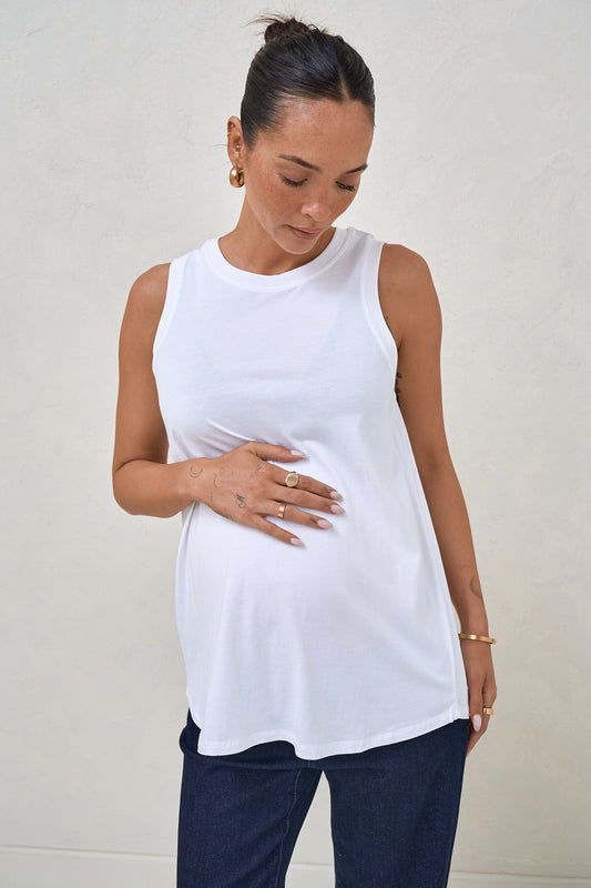 Into It Curved Hem Tank - White