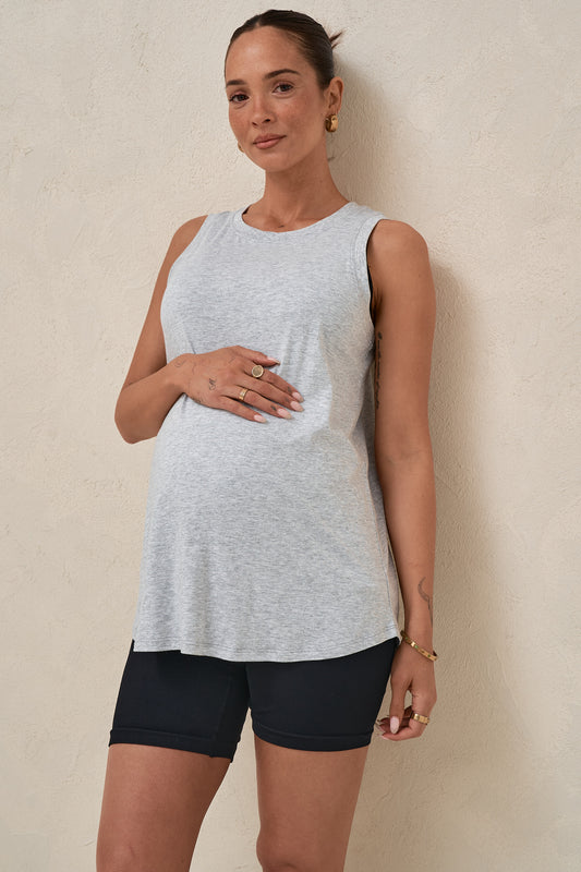 Into It Curved Hem Tank - Grey