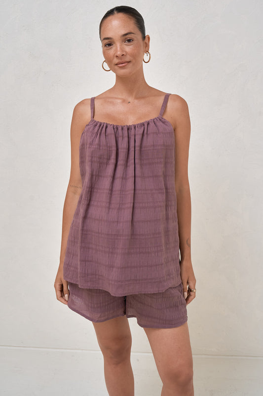 On A Whim Woven Tank - Aubergine