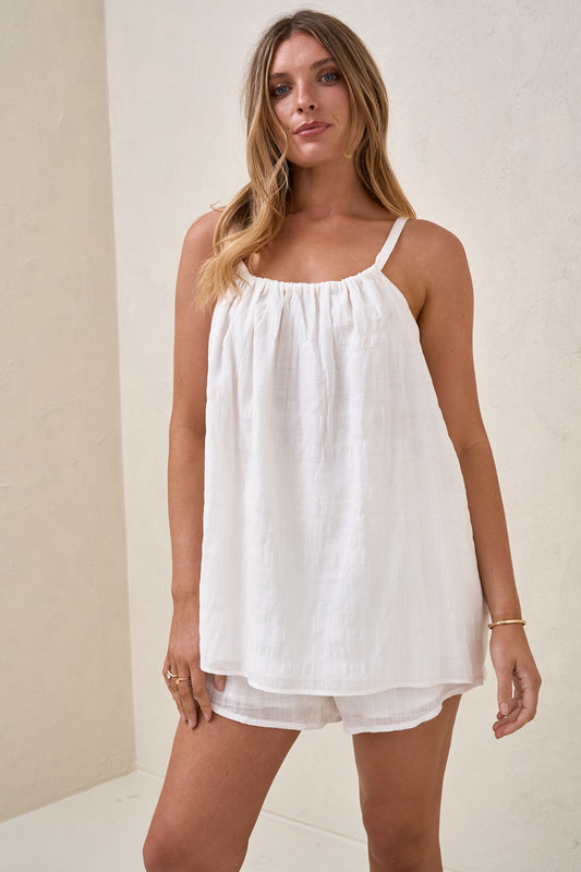 On A Whim Woven Tank -White