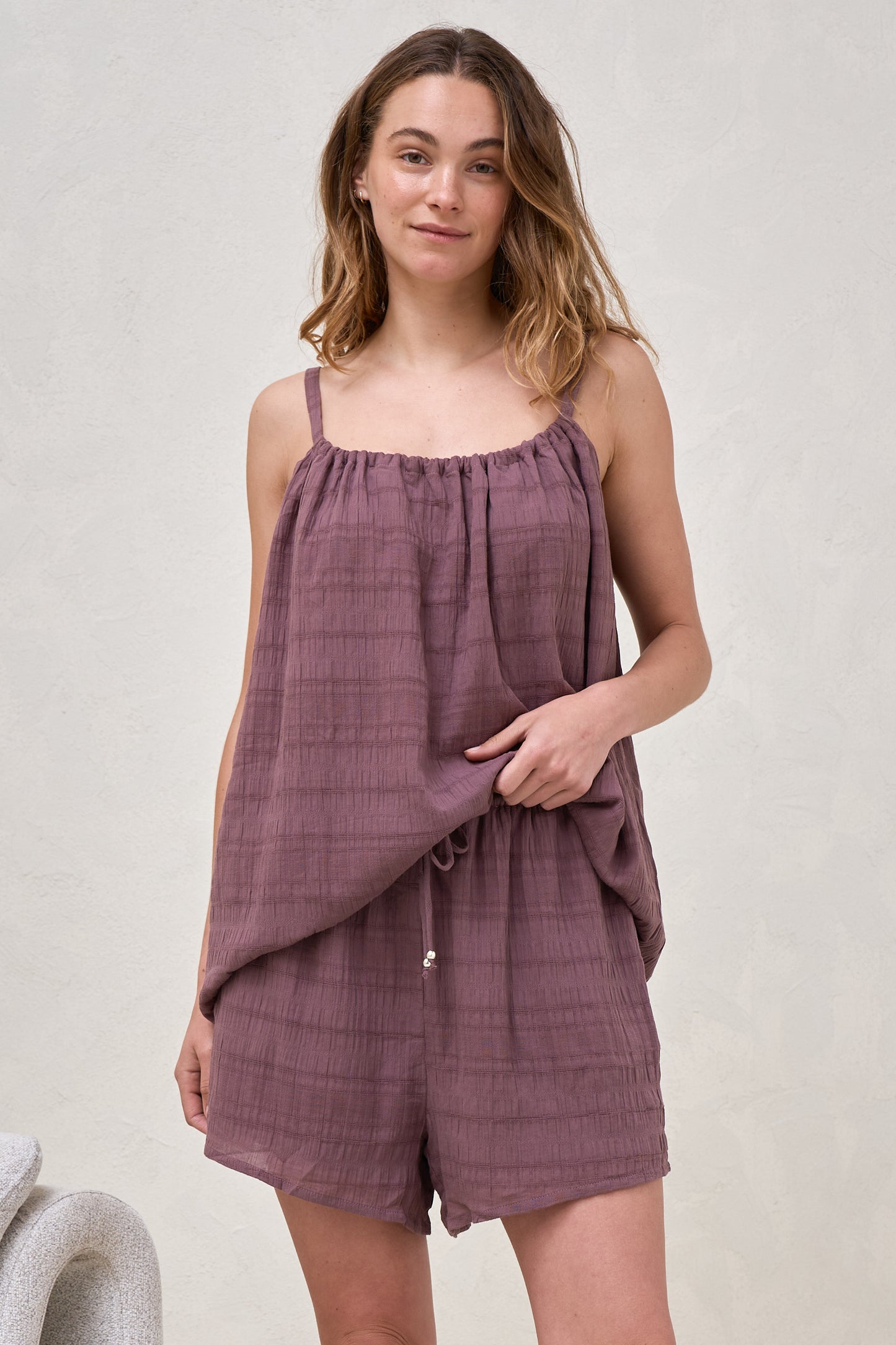 On A Whim Woven Short - Aubergine