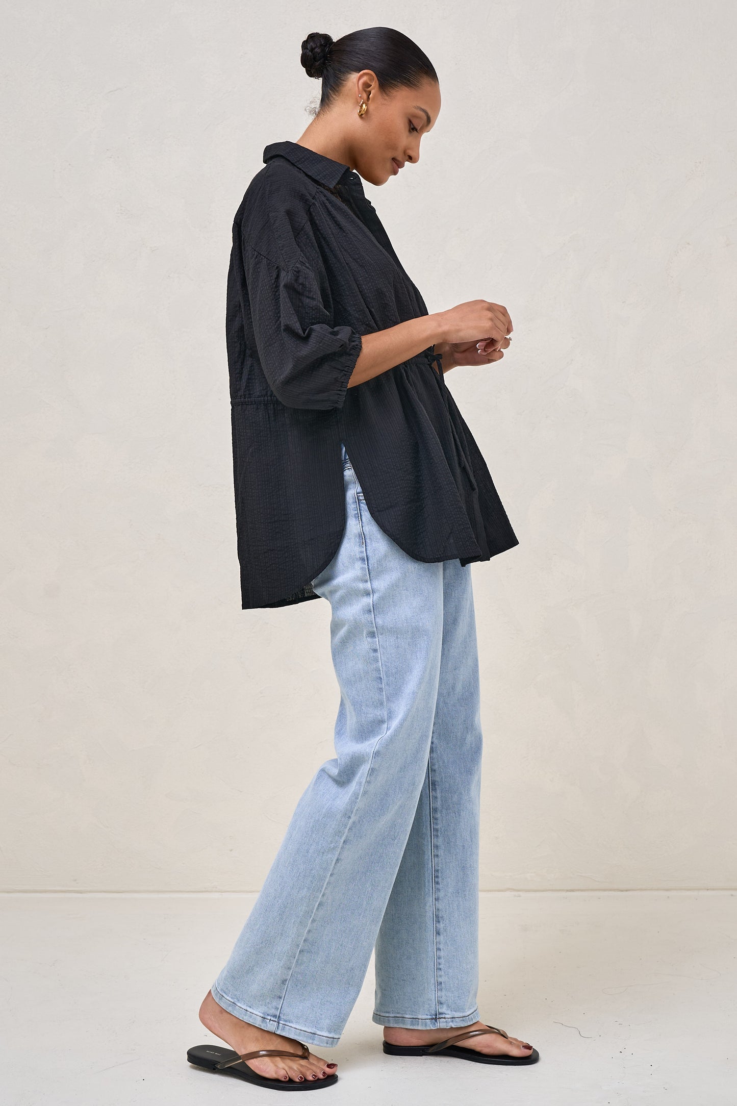 Soft Focus Gathered Top - Black