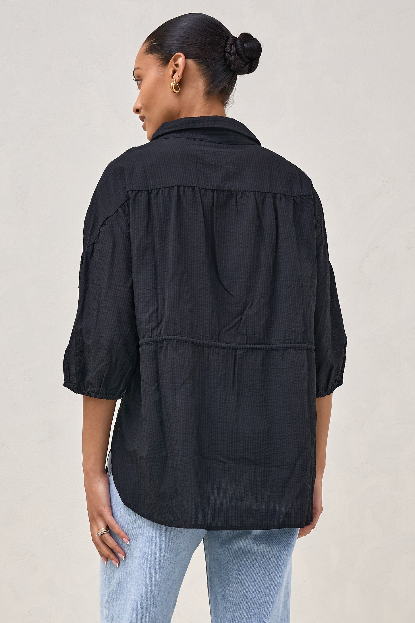 Soft Focus Gathered Top - Black