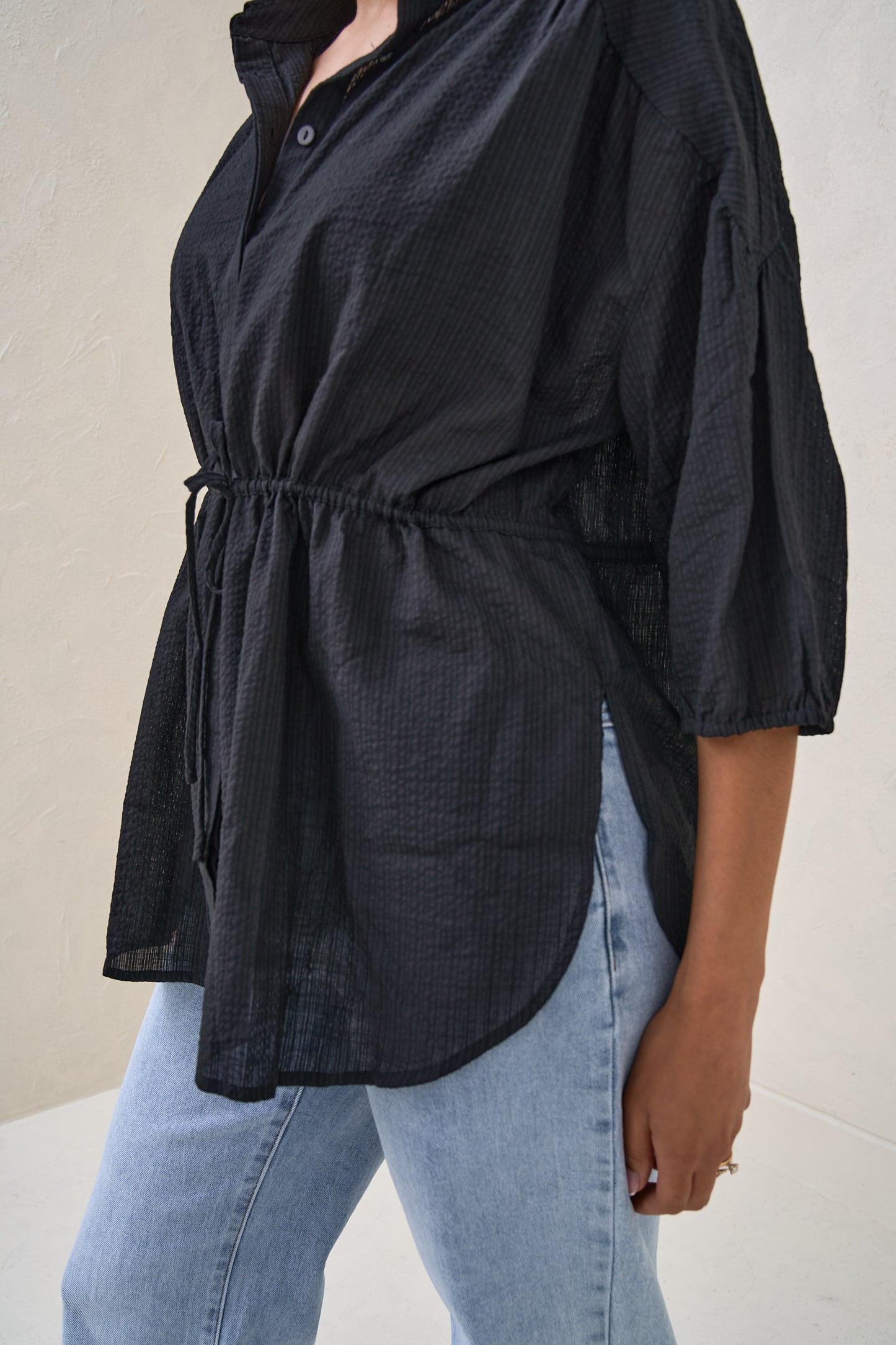 Soft Focus Gathered Top - Black