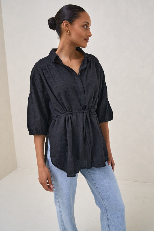 Soft Focus Gathered Top - Black