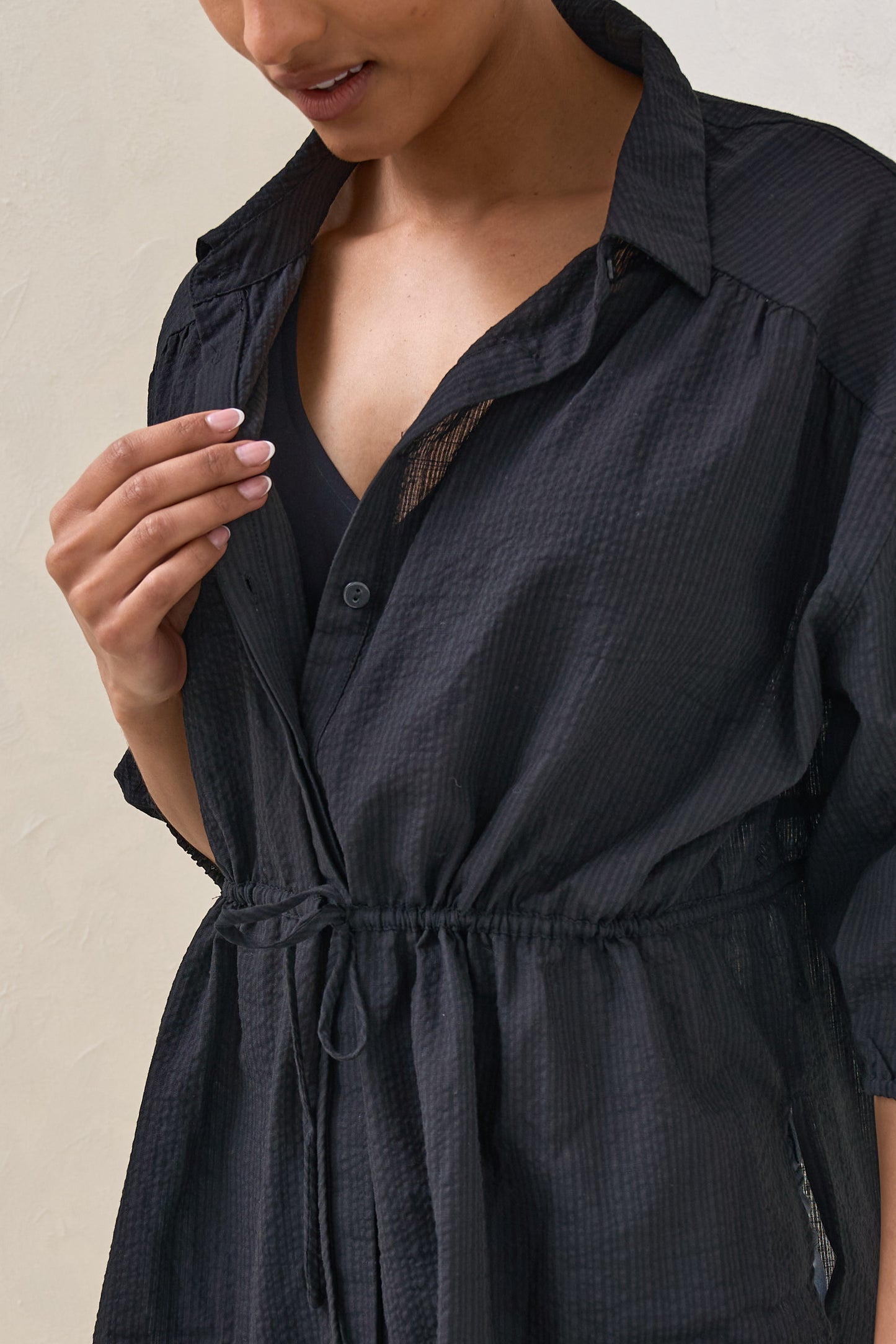 Soft Focus Gathered Top - Black