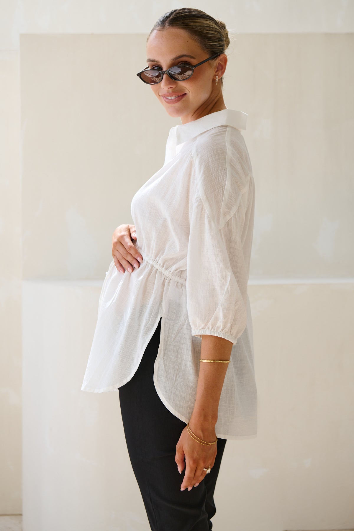 Soft Focus Gathered Top - White