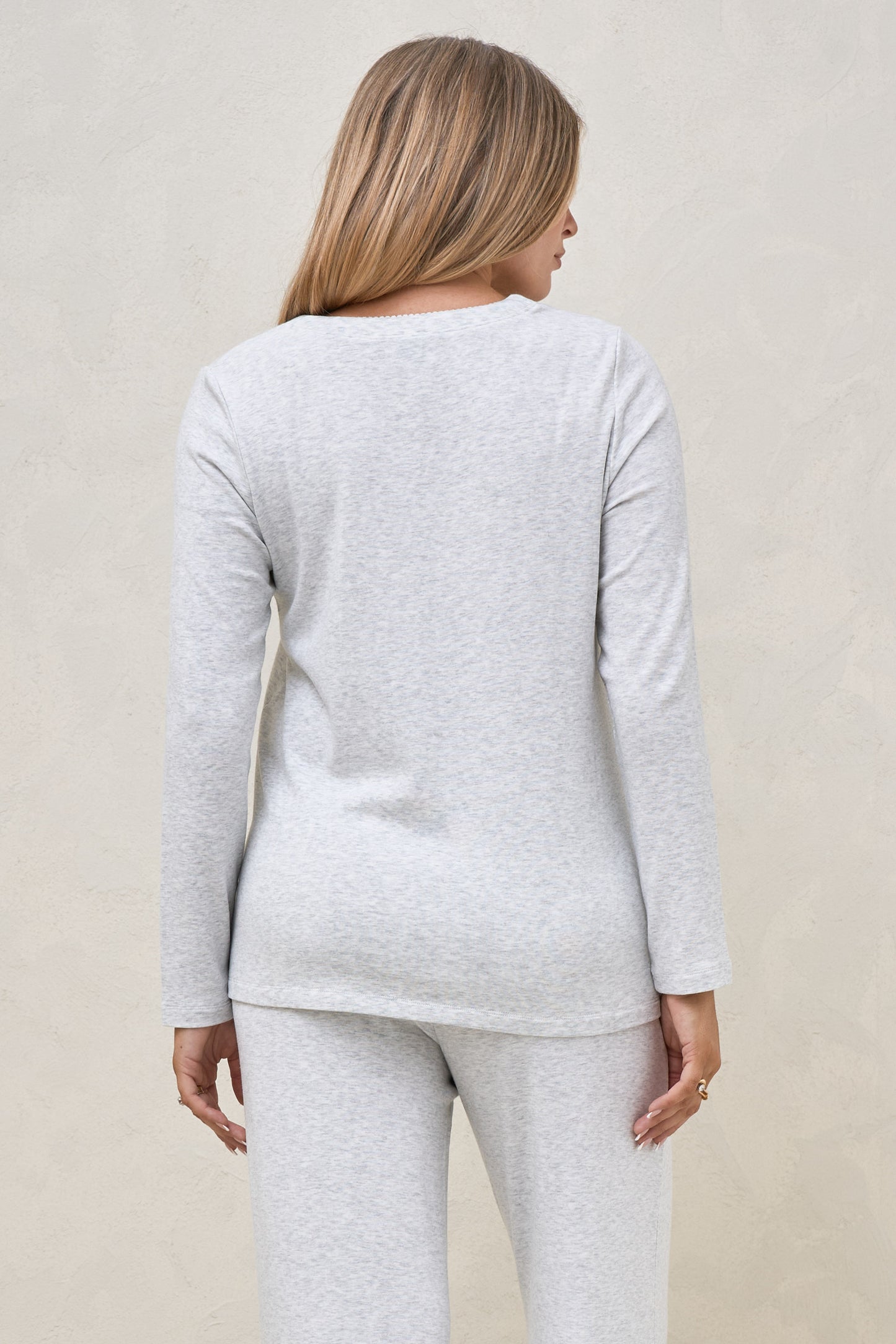 Dreamstate Sleep LS Top - Light Grey Marle/Ivory