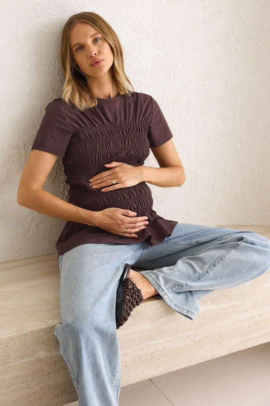 Bring It In Gathered Tee - Burgundy
