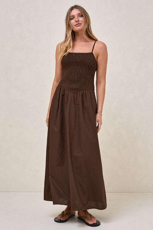 Mystery Solved Midi Dress - Chocolate