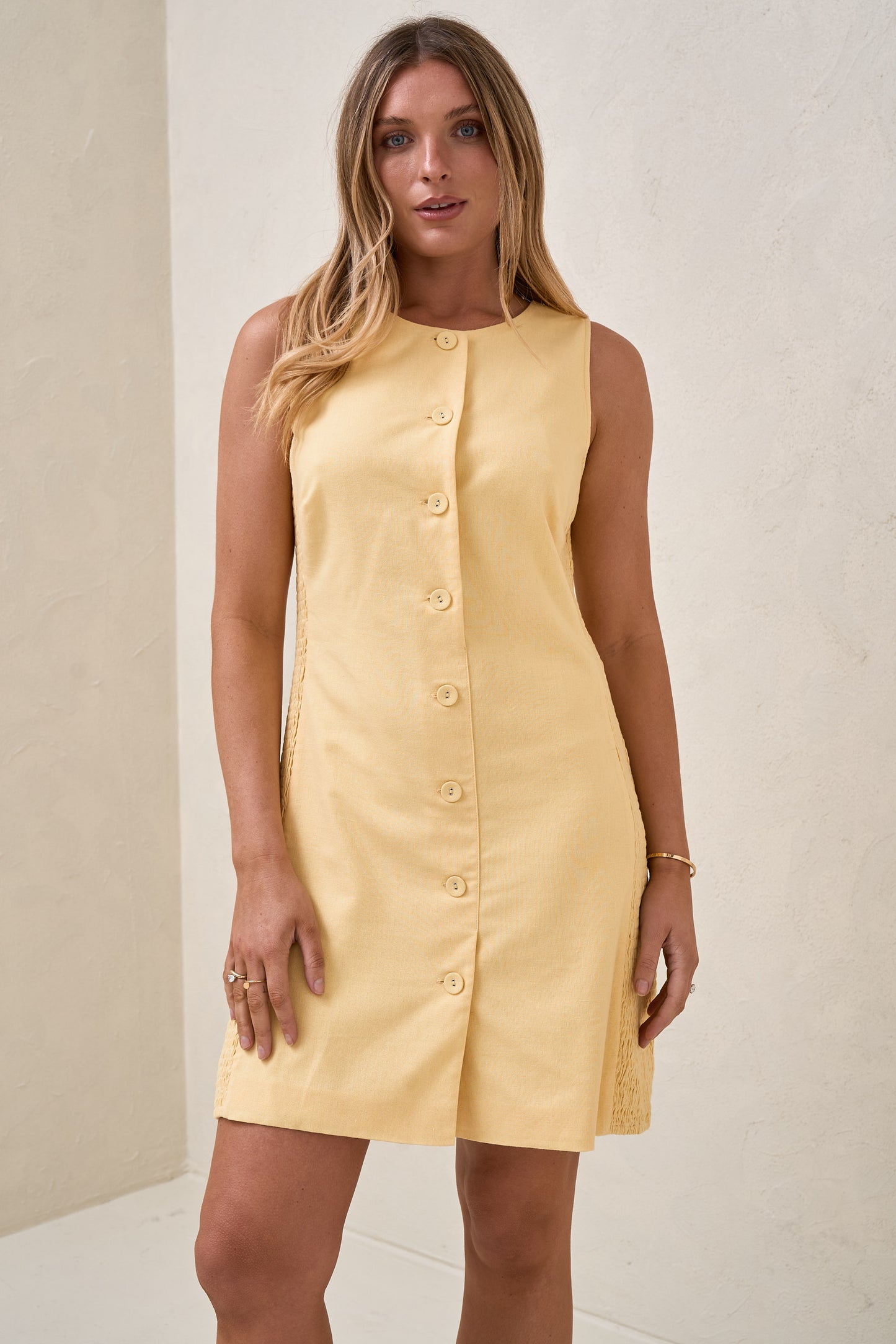 All Angles Button Front Dress - Lemon