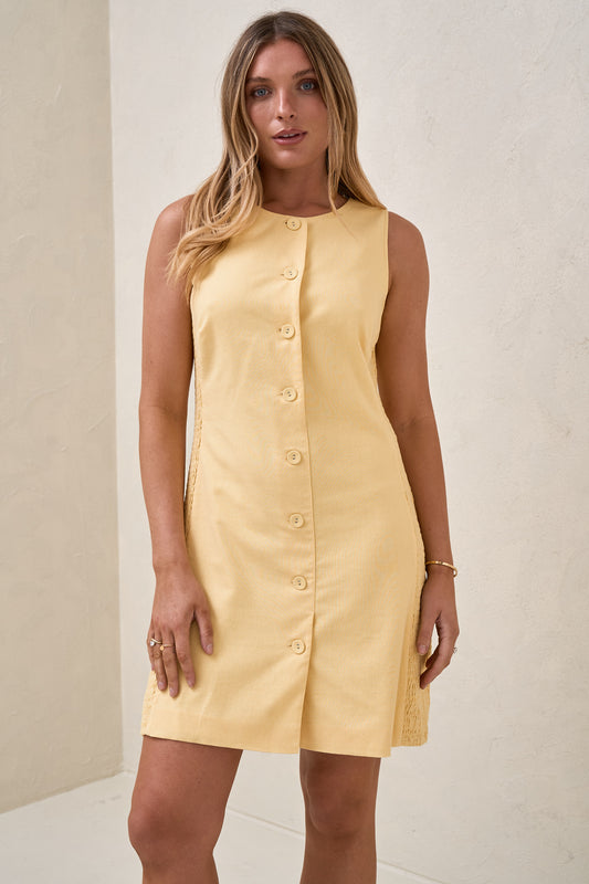 All Angles Button Front Dress - Lemon