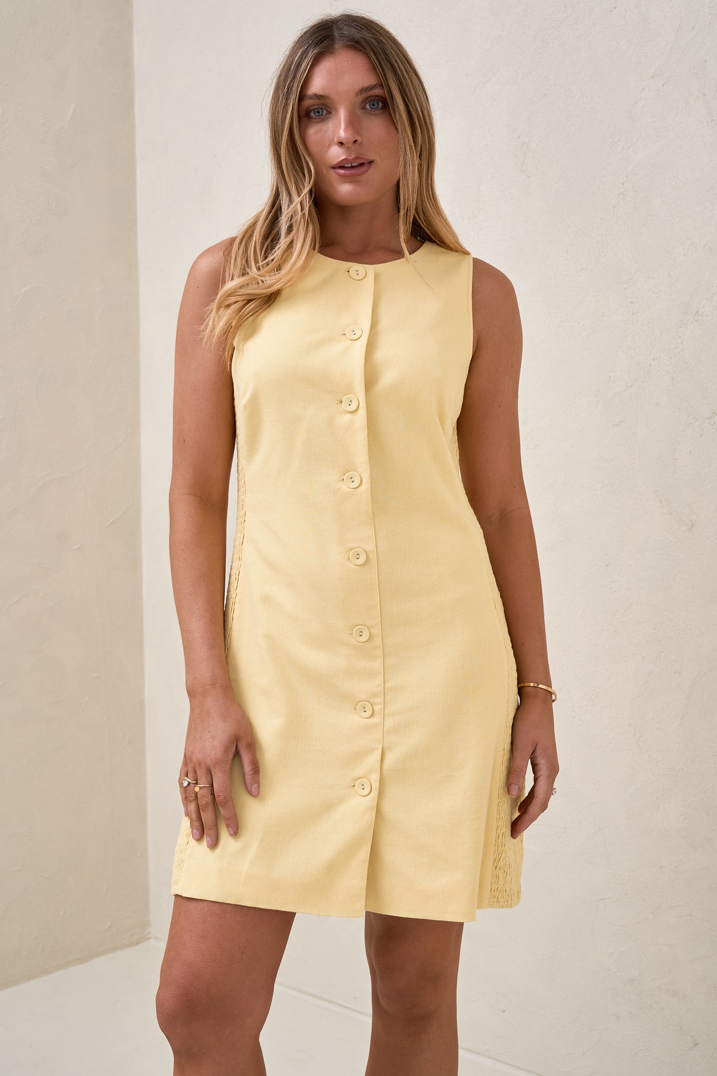 All Angles Button Front Dress - Lemon