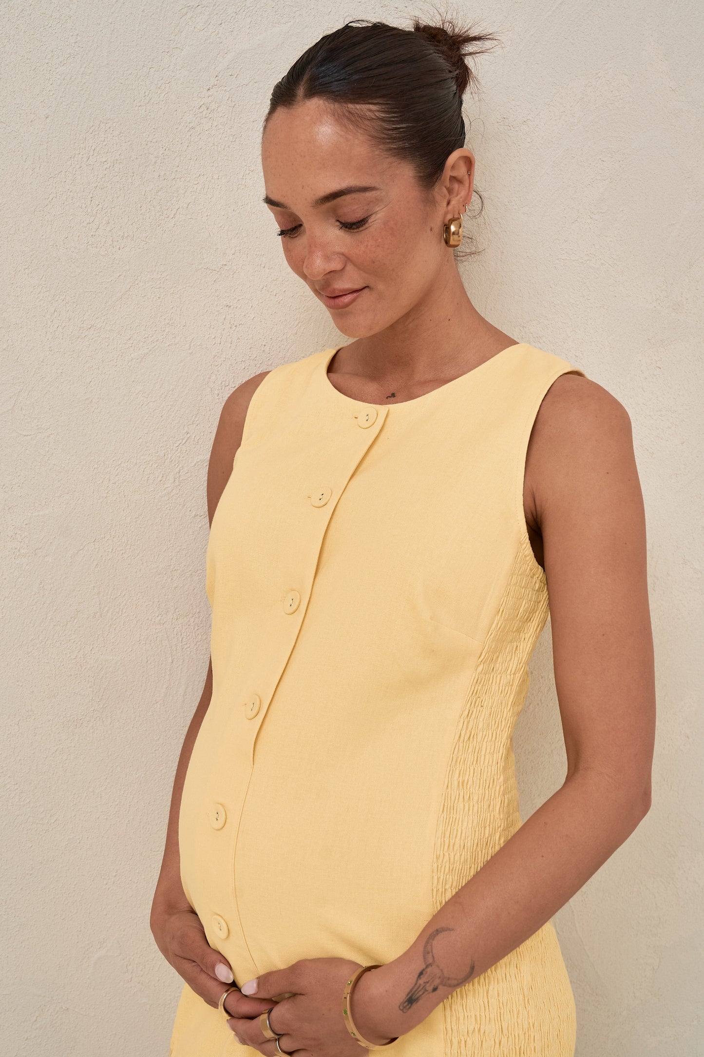 All Angles Button Front Dress - Lemon