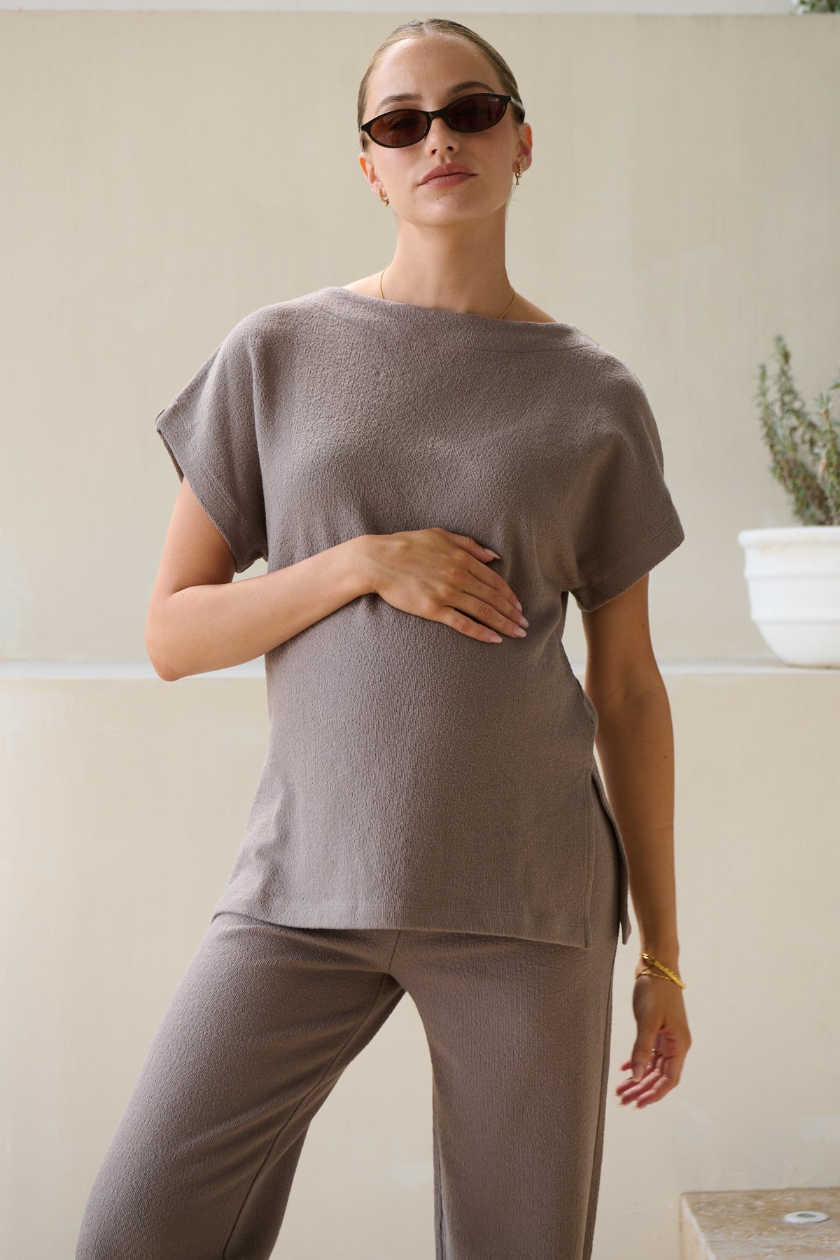 In Effect Boat Neck Tee - Khaki