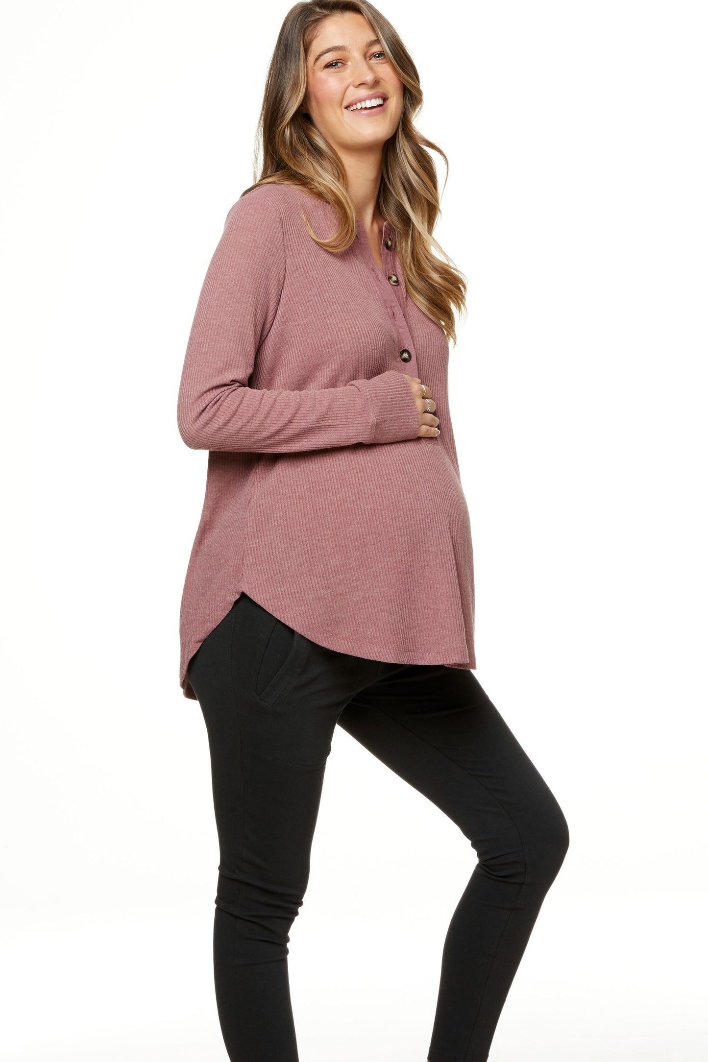 WHS25-75-On My Mind Button Henley-Pomegranate Pink*