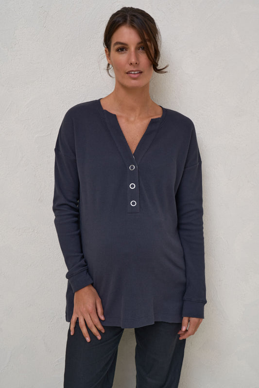 All For Us Waffle Henley - Slate