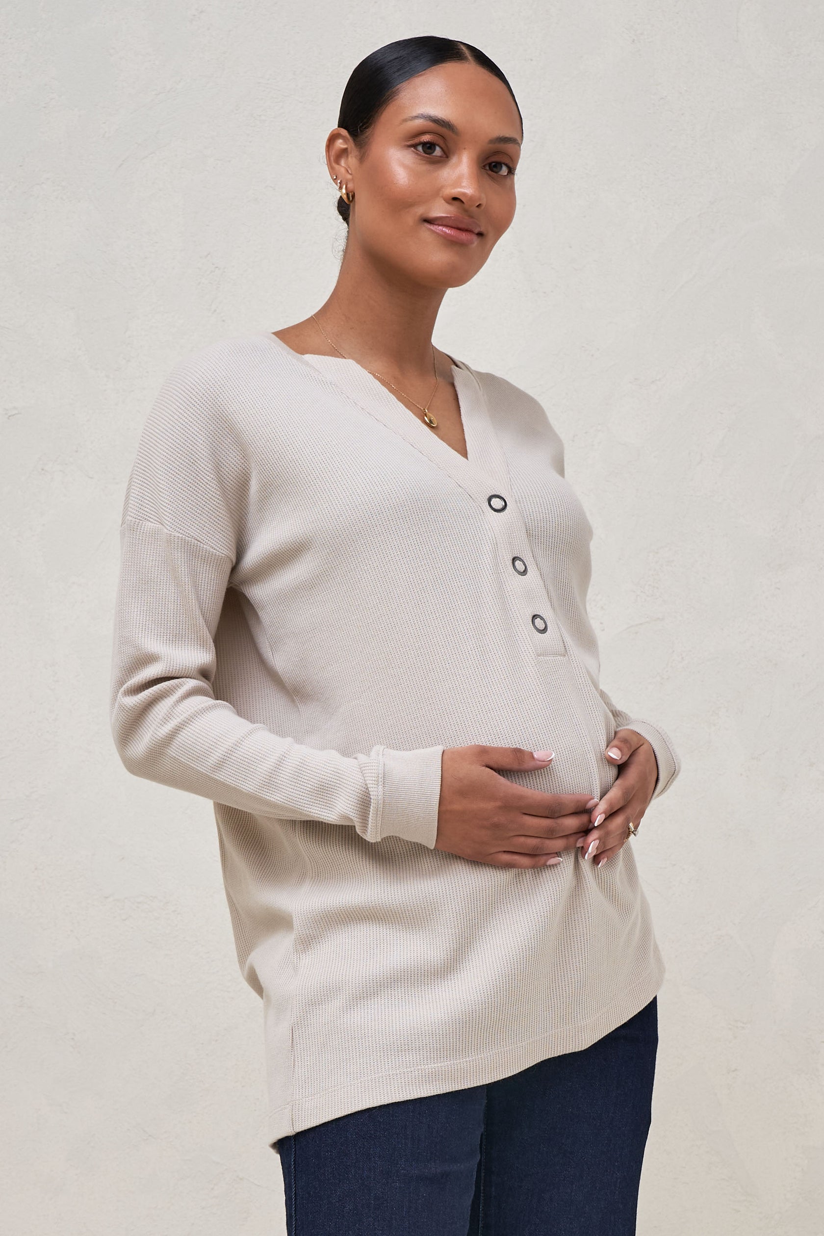 Nature Baby Henley Tee Waffle - Natural