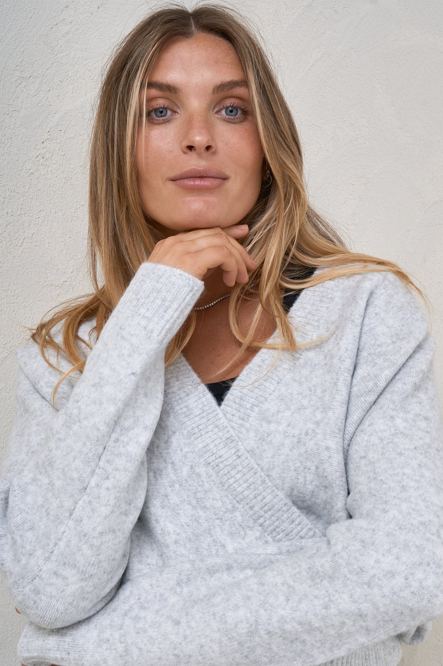 Hey Lover Cross Front Knit - Grey Marle
