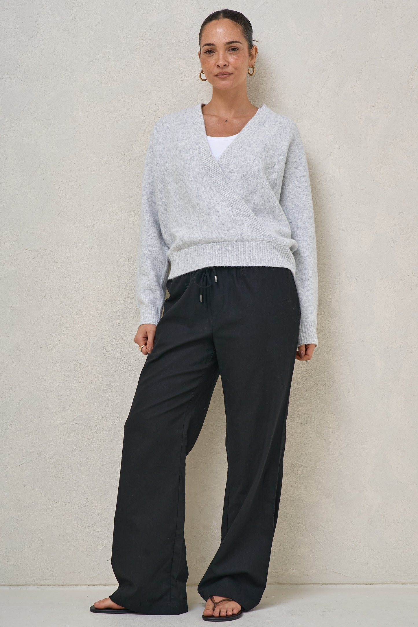 Hey Lover Cross Front Knit - Grey Marle