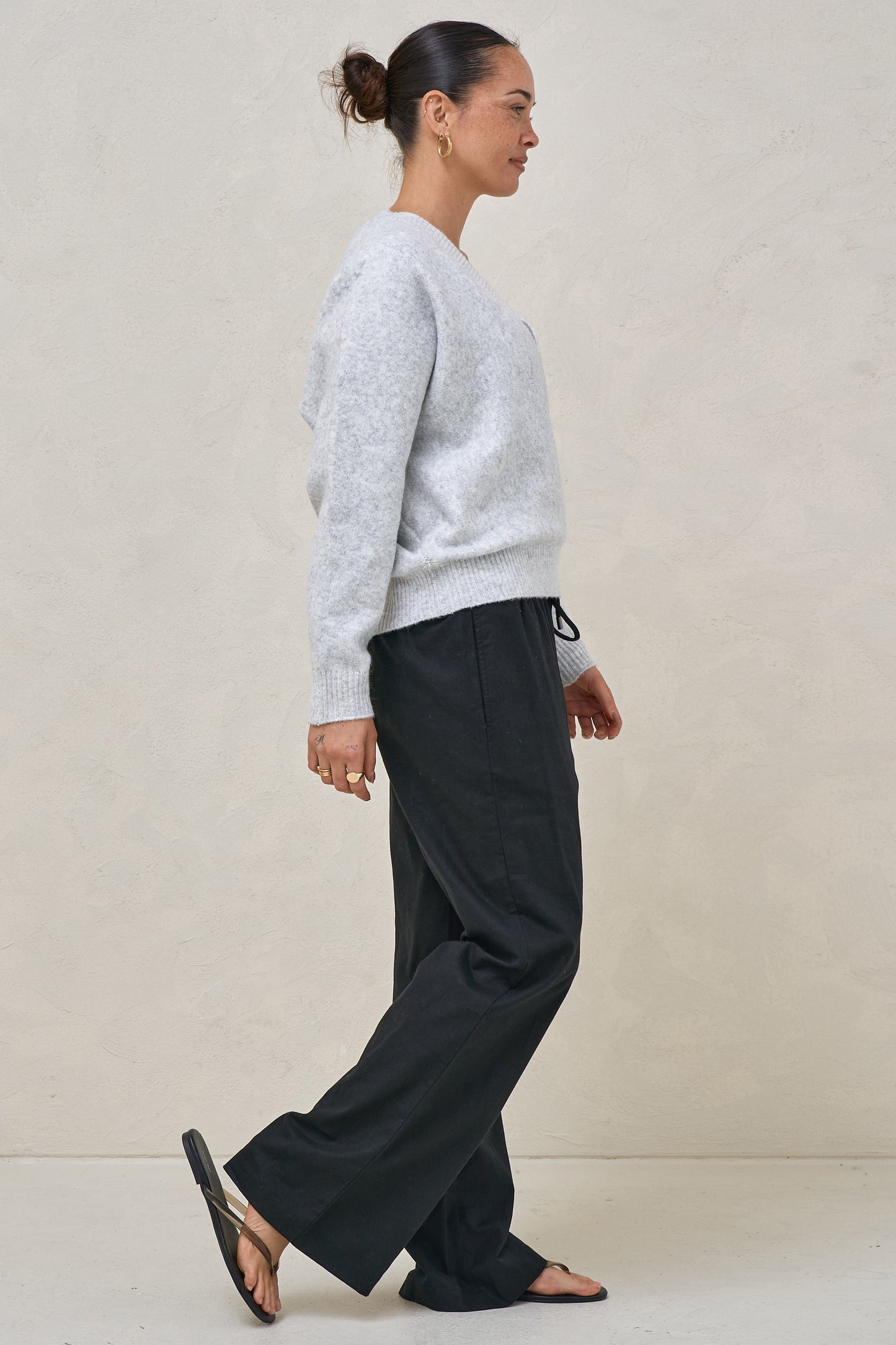 Hey Lover Cross Front Knit - Grey Marle