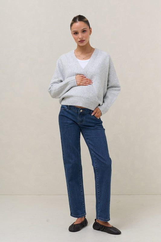 Hey Lover Cross Front Knit - Grey Marle