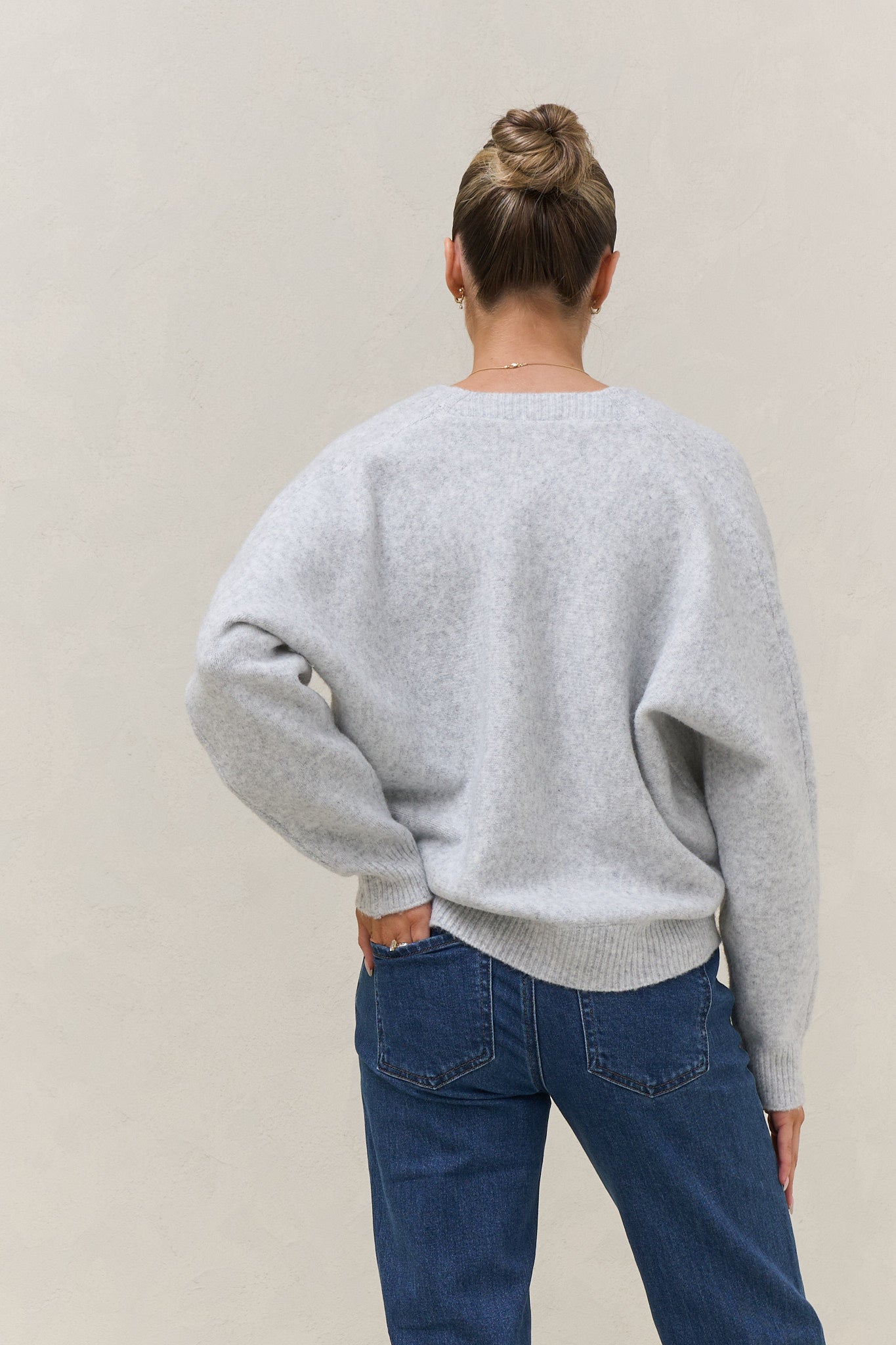 Hey Lover Cross Front Knit - Grey Marle