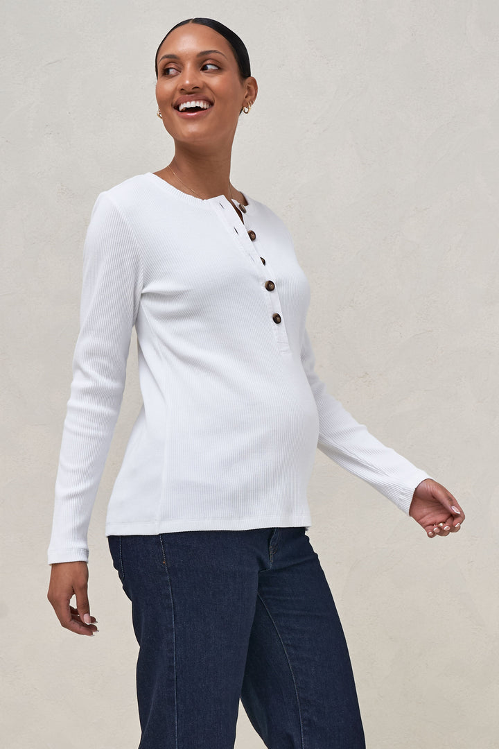 maternity long sleeve henley midi dress Rib Maternity and Nursing Henley Top – BAE The Label Australia