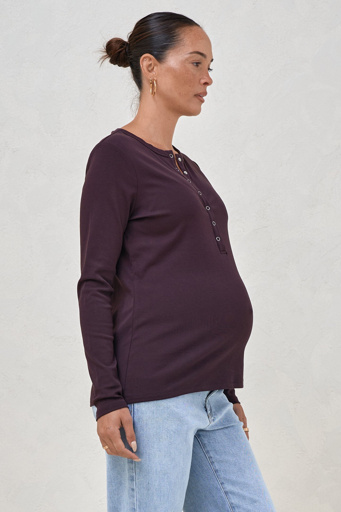 Whispers Long Sleeve Nursing Top - Deep Plum