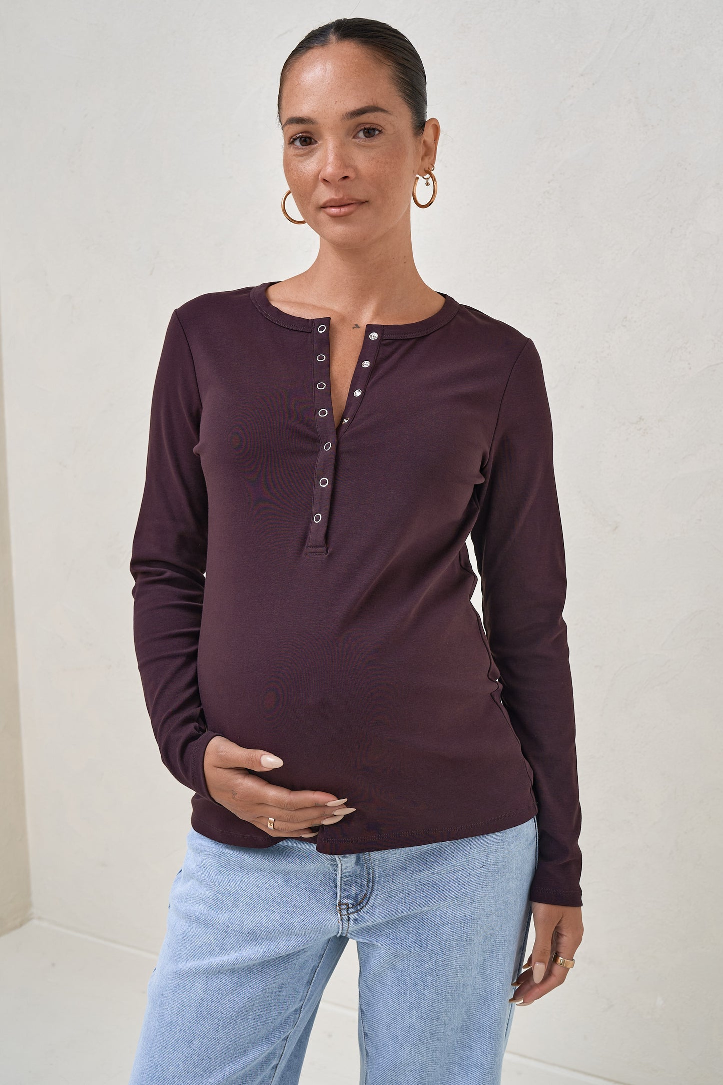 Whispers Long Sleeve Nursing Top - Deep Plum